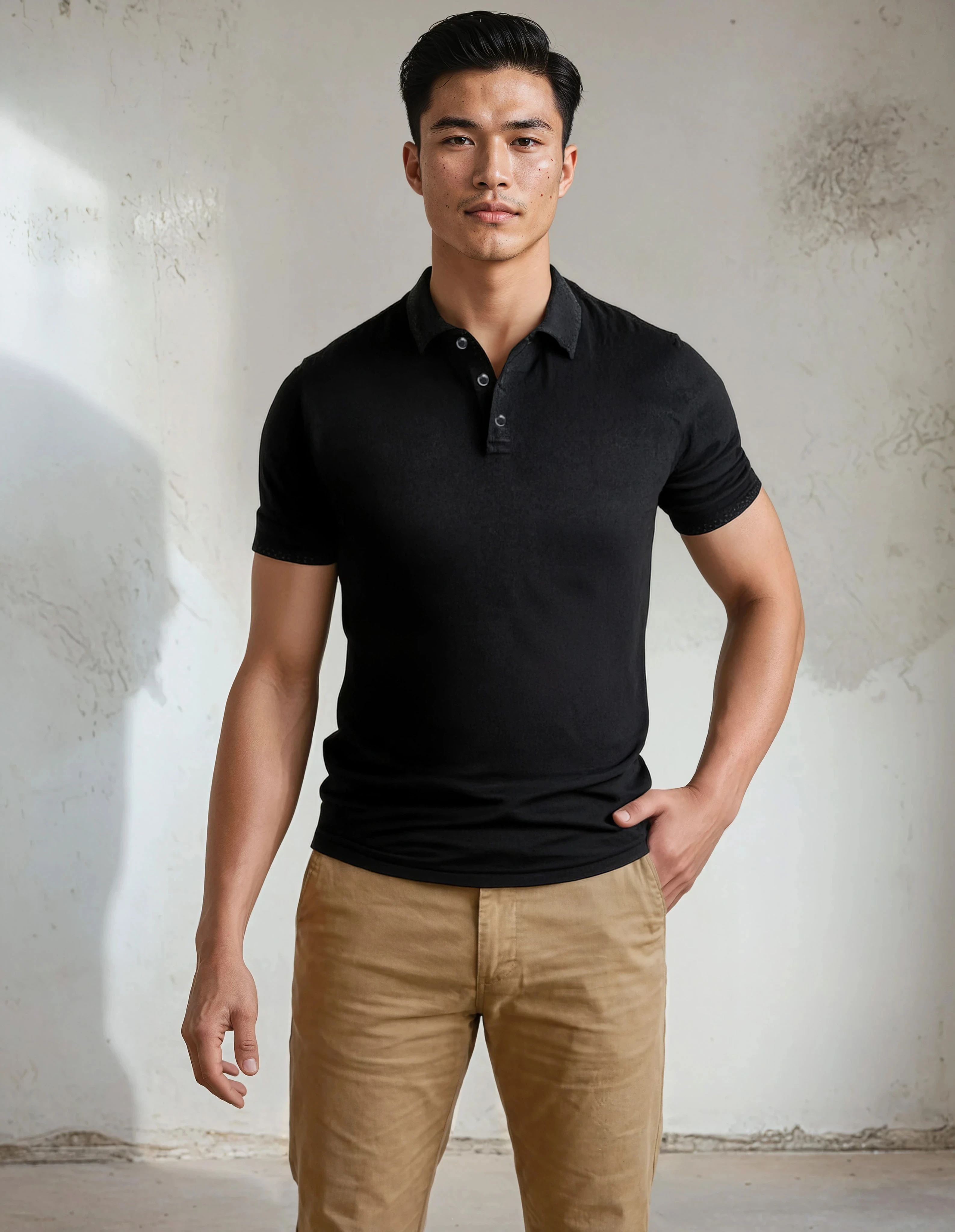 Yakalı T-shirt Düz Siyah